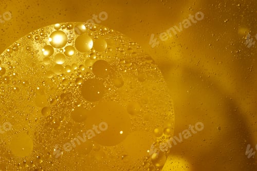 Preview: Yellow Oil Bubbles On Water, Cooking Oil Background.