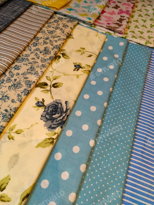 Preview: Color Fabric Patterns, Cotton Colored Samples, Variety Of Species In The Background.