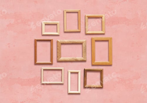 Preview: Old Wooden Frames On Pink Wall