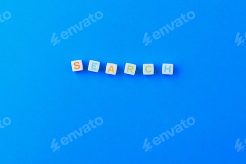 Preview: Cubes Form The Text Search On The Classic Blue Medical Background.