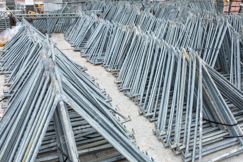 Preview: Openair Storage Of Galvanized Steel And Aluminum Frames, Ladders, And Ringlock Scaffolding Systems