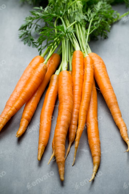 Preview: Fresh Carrots On The Gray Backgrounds.