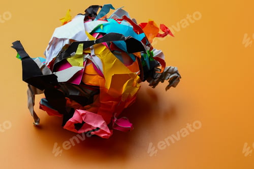 Preview: Crumpled Torn Pieces Of Colored Paper, Abstract Concept, Background, Symbolic Metaphor