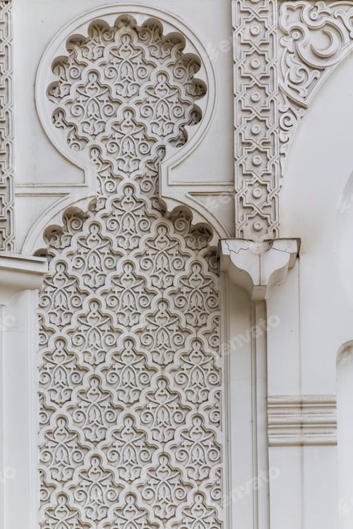Preview: The Wall Of The Mosque With Traditional In Islam Geometric Patterns In Architecture, The Background