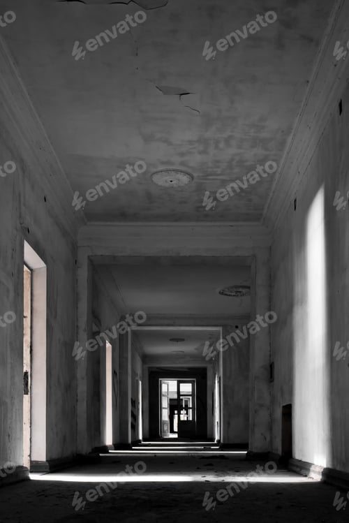 Preview: Ruins Of An Abandoned Luxury Hotel. Contrast Images With Shadows.