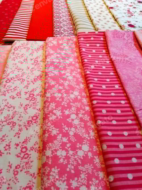 Preview: Pink and Red Fabric Swatches with Floral and Striped