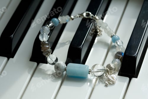 Preview: A Handmade Blue Bracelet Made Of Natural Stones, Aquamarine, Cacholong, Labrador, Moonstone, With