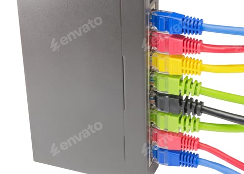 Preview: Closeup Of Network Cables Connected To Router On White