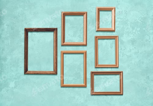 Preview: Old Wooden Frames On Blue Wall