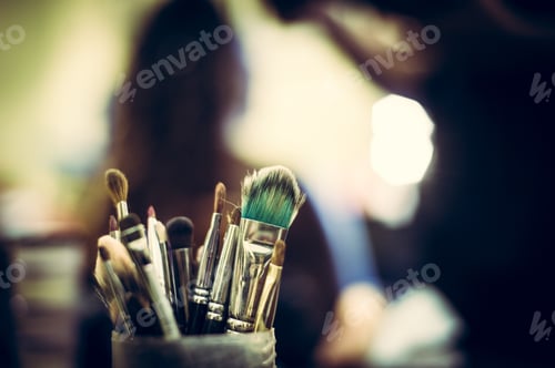 Preview: Many Make Up Brushes Close Up Detail With Out Of Focus Background
