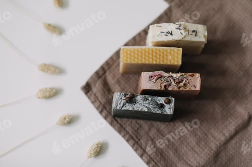 Preview: Homemade Natural Soap Bars. Spa Concept, Natural Cosmetics. Flat Lay, Top View
