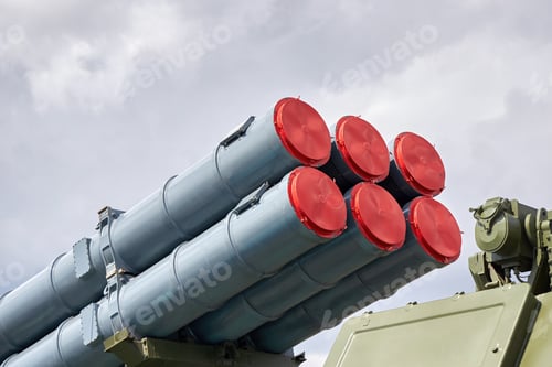 Preview: A Closeup Of A Russian Self-Propelled Rocket Complex Against A Cloudy Sky.