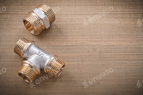 Preview: Brass Plumber Fixtures Pipe Fittings On Water Mesh Filter.