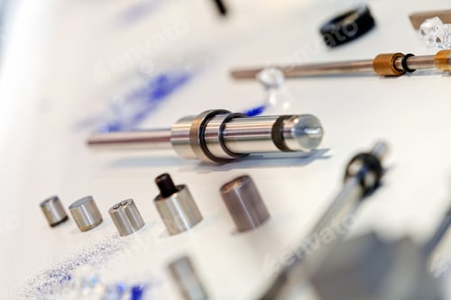 Preview: Closeup New Design Of Parts For Engine On Exhibition Show; Note Shallow Depth Of Field