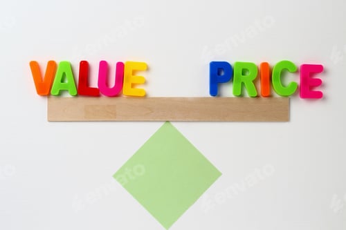 Preview: Value and Price Balance with Colorful Plastic Letters