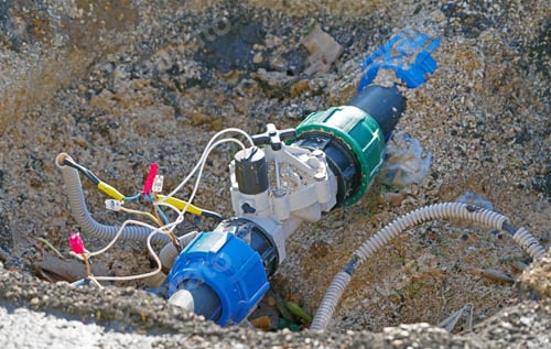 Preview: Water Pipe With Electric Valve In A Ditch
