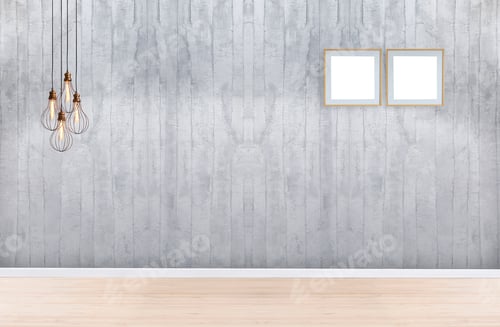 Preview: Interior Design with Lights, Frames on Concrete Wall