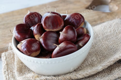 Preview: Bunch Of Fresh Raw Chestnuts In Autumn Season