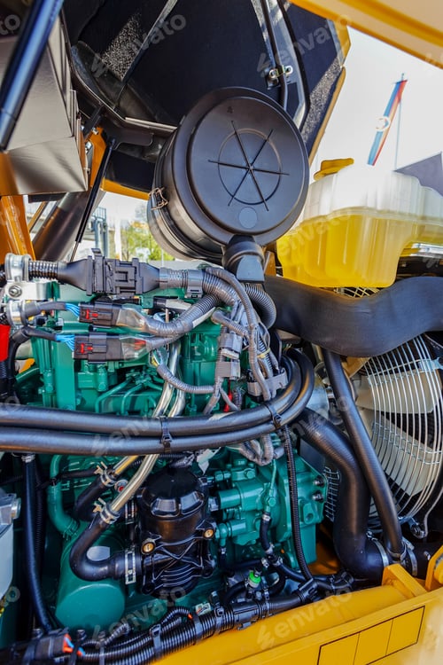 Preview: View On Motor Of New Excavator Digging