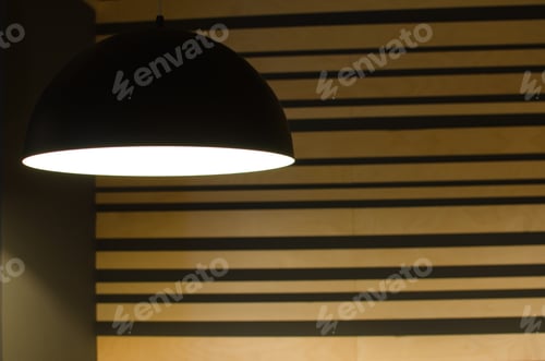 Preview: Modern Interior With Hanging Lamp On Wooden Background. Copy Space.