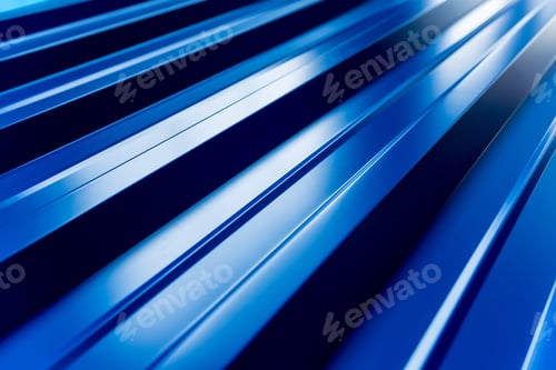 Preview: Blue Metallic Roof Tiles Background With Drops Of Water.