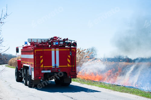 Preview: Raging Forest Spring Fires. Burning Dry Grass, Reed Along Lake. Grass Is Burning In Meadow
