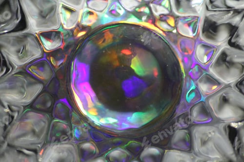 Preview: Surrealism, Rainbow Eye. Blurred Abstract Background. Purple, Gray Background. Lens Flare. Colorful