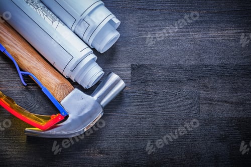 Preview: Goggles Hammer Rolled Up Blueprints.