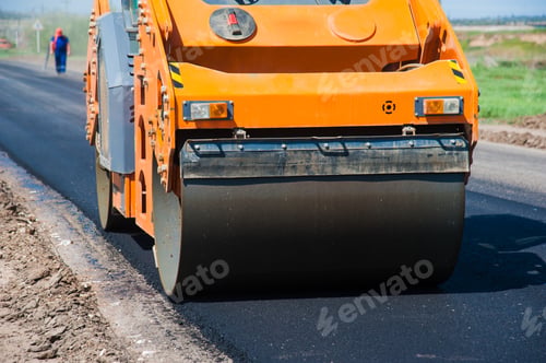 Preview: Workers On A Road Construction, Industry And Teamwork, New Asphalt
