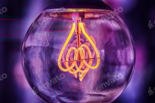 Preview: Glowing Filament Bulb With Purple and Orange Background