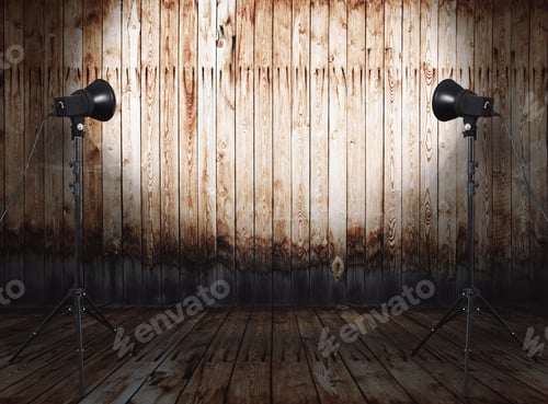 Preview: Photo Studio In Old Room With Wooden Wall