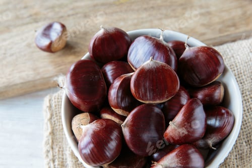 Preview: Bunch Of Fresh Raw Chestnuts In Autumn Season