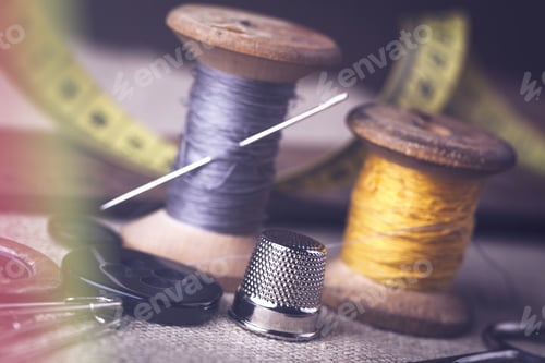 Preview: Sewing Instruments, Threads, Needles, Bobbins And Materials. Studio Photo