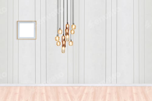 Preview: Hanging Lights with Frame on a White Wall