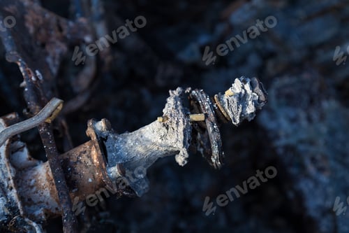 Preview: Burned Down Car, Abstract Background, Selective Focus. The Situation Of Protests And Pogroms In The