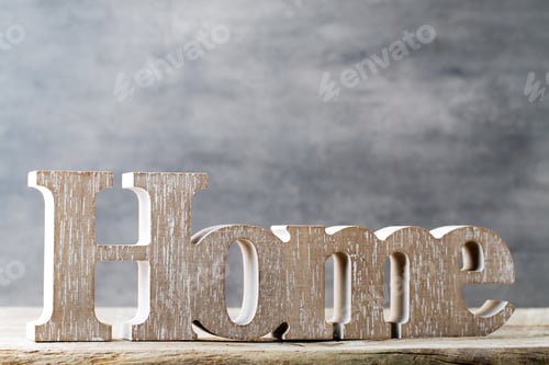 Preview: Home. Decor Home. Message Written In Heart Wooden Blocks.