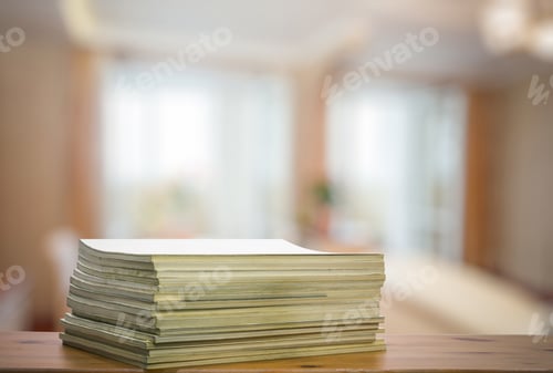 Preview: Stack Of Old Magazines On Wooden Table In The Living Room