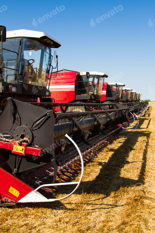 Preview: Combine Harvesters, In A Wheat Field Ready For Harvest
