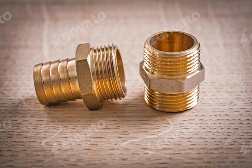Preview: Brass Pipe Connectors On Wooden Board