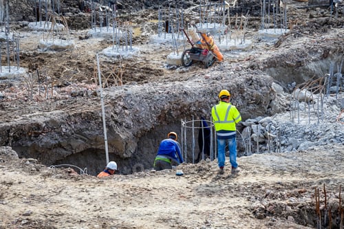 Preview: Construction Workers And Steel Rebar Reinforcement Of Building Foundation.