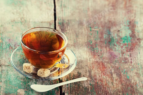 Preview: Cup Of Fresh Herbal Tea On Vintage Background.. Selective Focus, Horizontal.