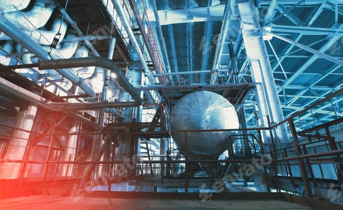 Preview: Industrial Zone, Steel Pipelines And Cables In Blue Tones