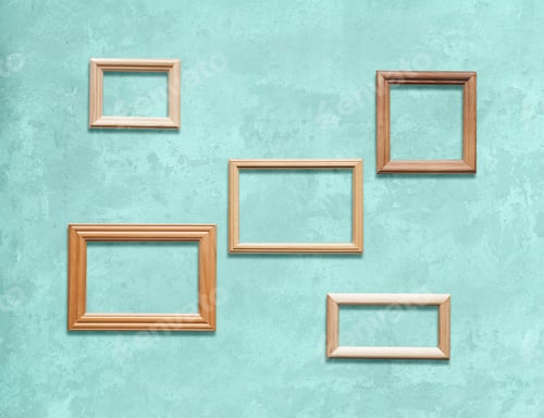 Preview: Old Wooden Frames On Blue Wall
