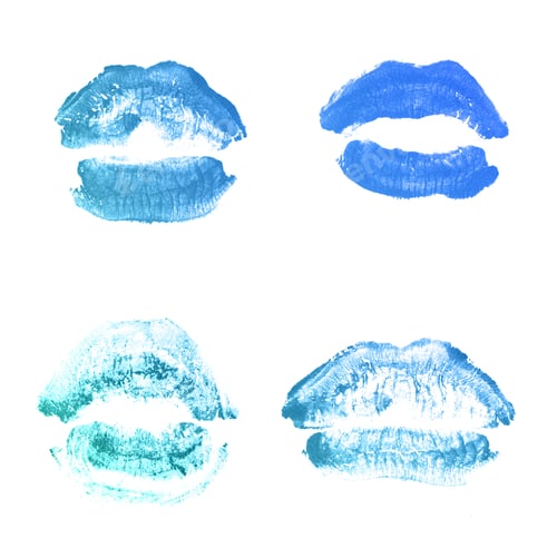 Preview: Female Lips Lipstick Kiss Print Set For Valentine Day And Love Collection Isolated On White