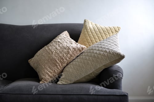 Preview: Selection Of Different Cushions On A Grey Couch