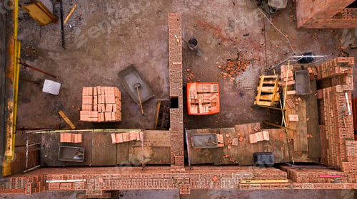 Preview: Aerial View Of Construction Site New Family Houses. Construction Industry In The City From Above.