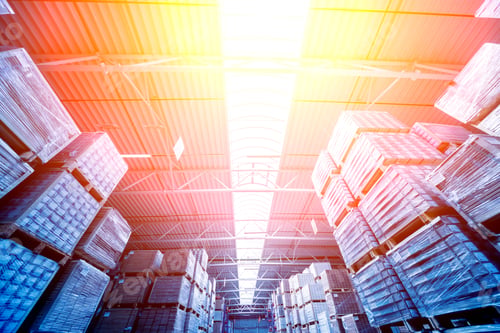 Preview: Warehouse Industrial Company. Commercial Warehouse. Crates Stacked On The Shelves. Industrial