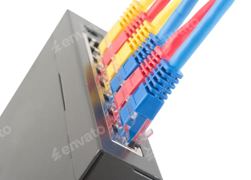Preview: Closeup Of Network Cables Connected To Router On White