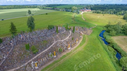 Preview: Hill Of Crosses, Lithuania. Beautiful Aerial View In Summer Season.