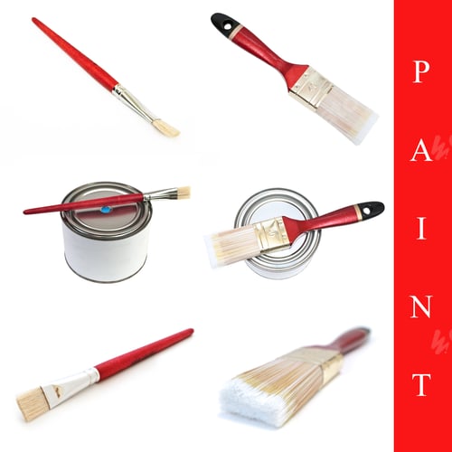 Preview: Set Of Different Paint Brushes Over White Background